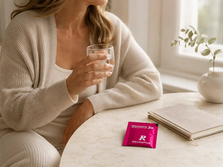 Woman over 30 starting a simple daily wellness supplement routine with RevitaPlus