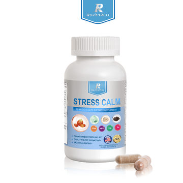 RevitaPlus | Stress Calm Dietary Supplement with Ashwagandha, Maca, Black Pepper, Vitamin B12 & B6.