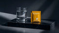 RevitaPlus NAD Support daily supplement pack beside a glass of water on a black marble tray